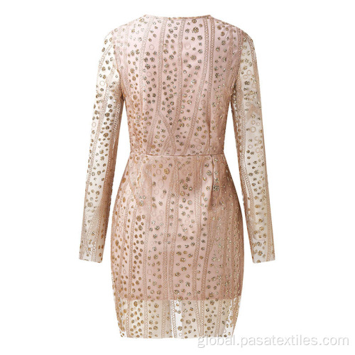 China Long Sleeve Sequined Mini Women Wedding Evening Dress Manufactory